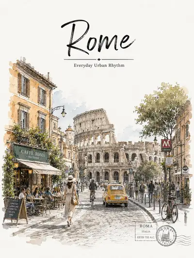 Elegant Watercolor Rome Travel Poster