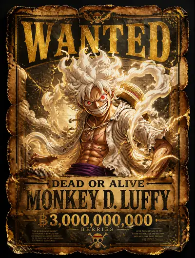 One Piece Gear 5 Luffy wanted poster
