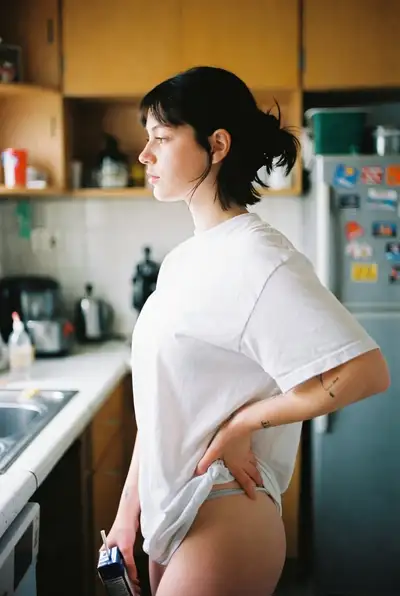 Candid kitchen lifestyle portrait, documentary style