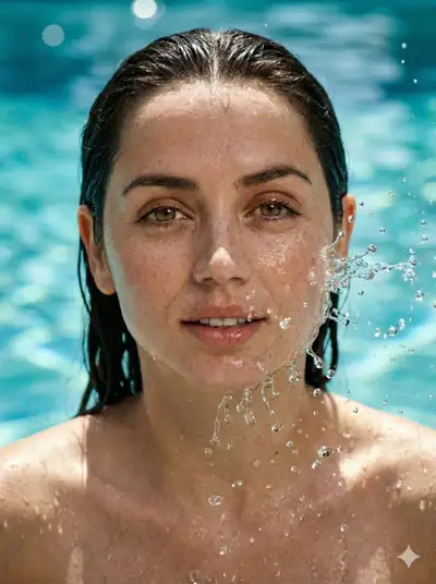 Close-up wet-skin portrait with water splash effect