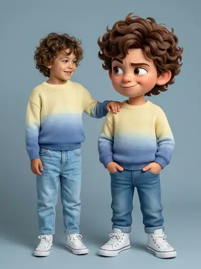 Real person standing beside their giant Pixar twin