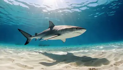 Shark Gliding Through Deep Blue Ocean