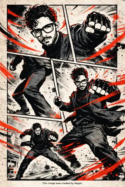 Kühnes Comic-Print-Actionposter aus einem Referenzfoto