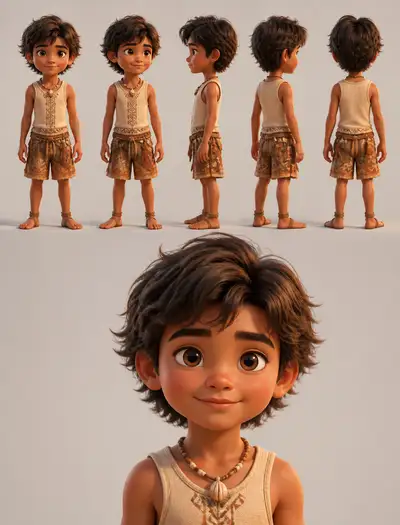 Island boy adventurer 3D character reference sheet prompt