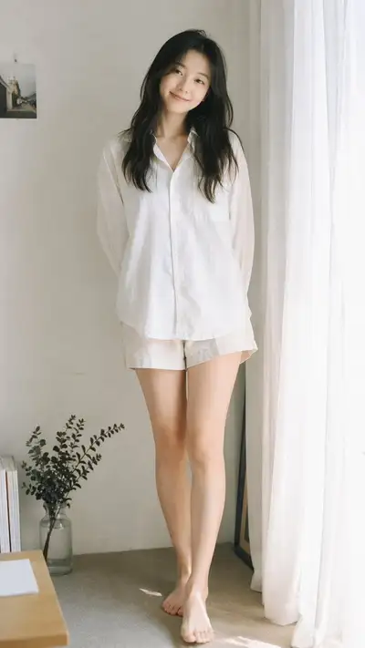 Soft airy Japanese-style analog film portrait by a window