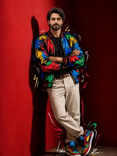 Edición semi ilustrada de moda urbana con contornos de color destacado