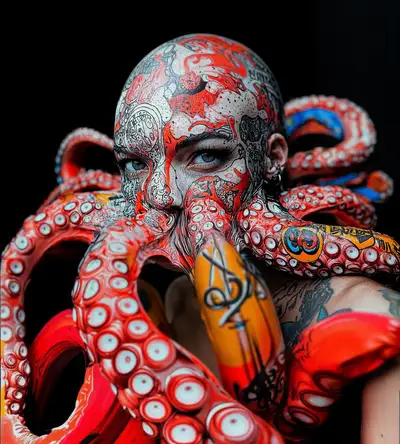 Graffiti Octopus Facial Tattoo Portrait