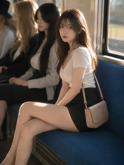 Portrait de train à l'heure dorée