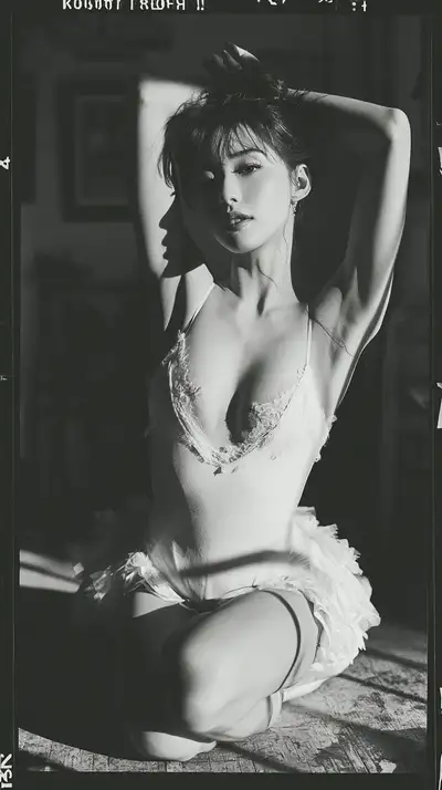 Portrait de studio en noir et blanc d'une ballerine japonaise