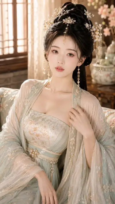 Portrait de beauté d'une noble de style ancien avec maquillage effet rosée