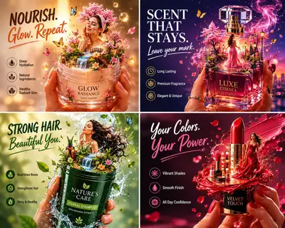 Luxury product ad poster with miniature fantasy world