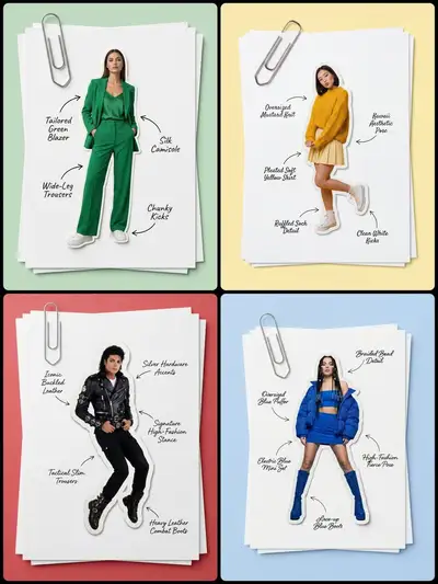 Fashion scrapbook sticker cutout with annotated details