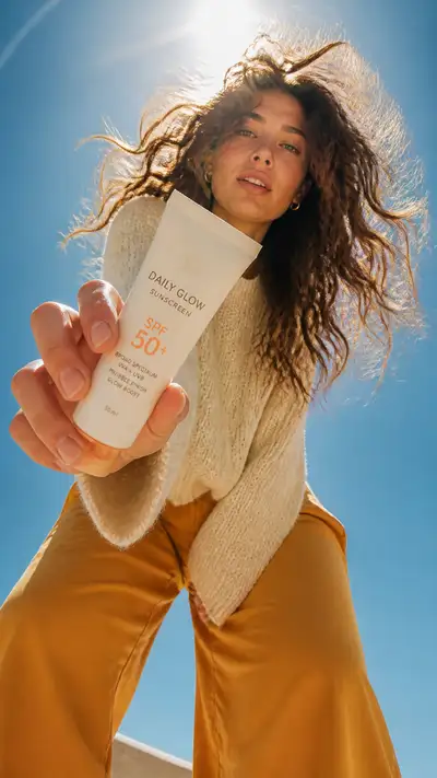 Weitwinkel-Fisheye-Lifestyle-Werbung für ein Sonnenschutzprodukt