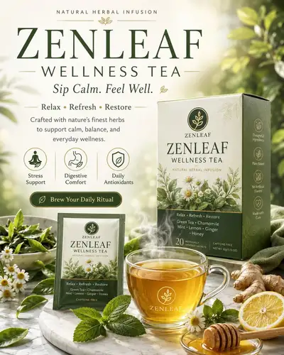 Wellness tea brand advertising poster