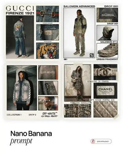 Multi-panel fashion lookbook collage prompt