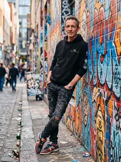 Street style portrait with graffiti background
