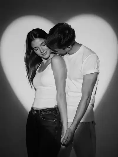 Romantic black and white studio couple portrait