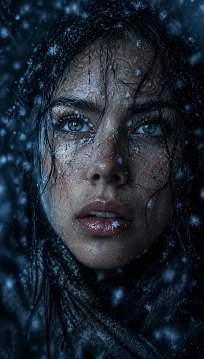 Cinematic Snowfall Portrait of a Woman