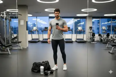 Selfie de espejo en el gimnasio - Prompt de foto