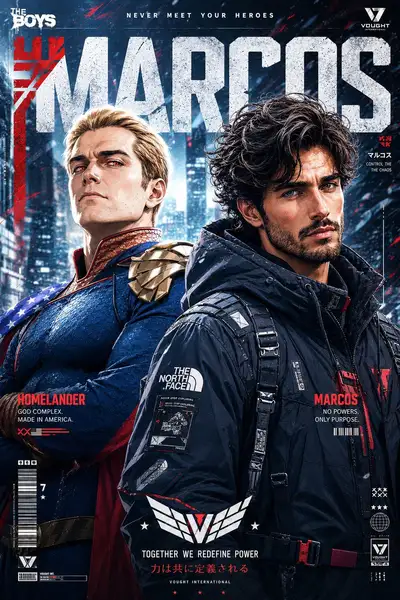 Anime-Crossover-Poster mit Homelander und einem individuellen Helden