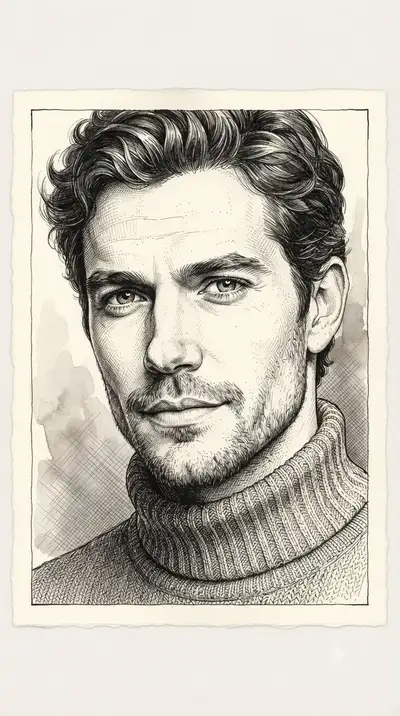 Portrait ancien à la plume et à l'encre d'un bel homme