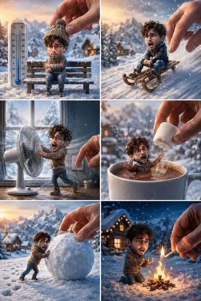3D Miniature Bobblehead Winter Adventure Collage