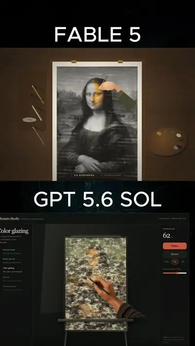 Artist drawing the Mona Lisa animation in a single HTML file