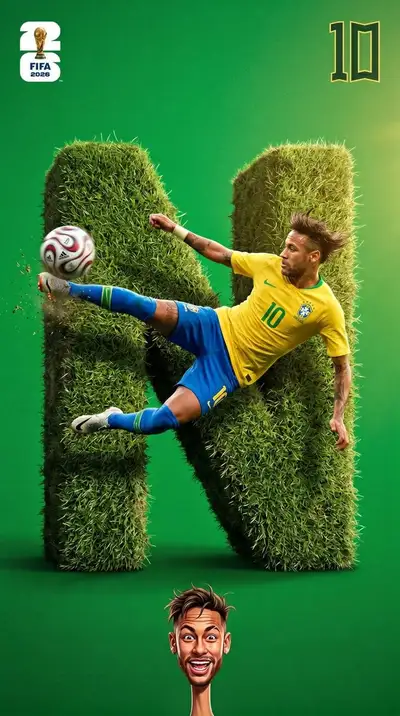 3D grass-textured letter with football player template