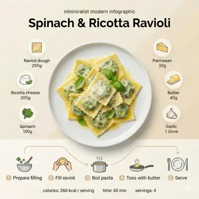 Minimalist recipe infographic for three traditional dishes