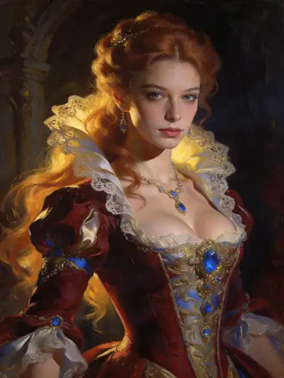 Painterly portrait of a French concubine in classic art style