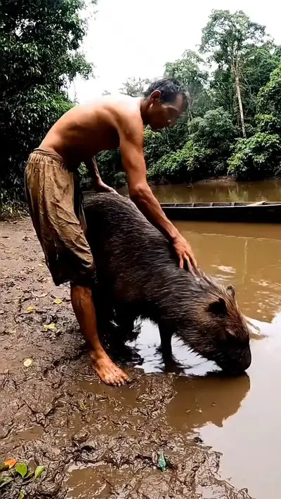 Capybara and Fisherman on Riverbank - Veo 3 Video Prompt