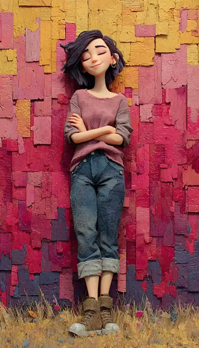 Retrato de menina estilo Pixar em cânion pastel, primeiro de dois