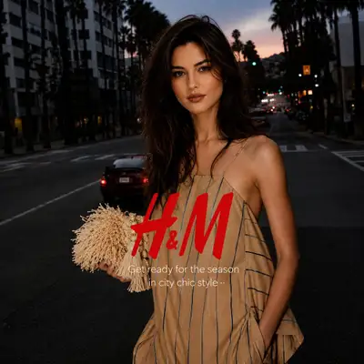 Cinematic fashion campaign photo at blue hour