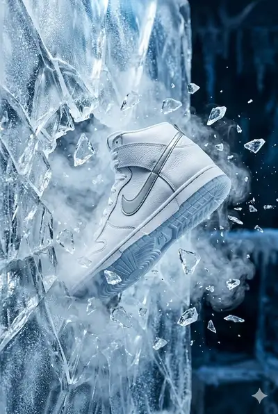 Nike Dunk perçant à travers un mur de glace