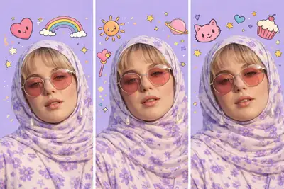 Soft Girl Triptych with Doodles