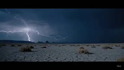Hyper-real desert lightning storm video prompt