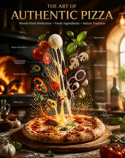 Artisan Pizza Floating Ingredients Food Photography