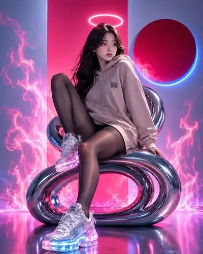 Editorial de moda cyberpunk coreana hiper-realista