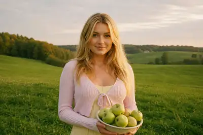 Analog Film Photo of Woman with Apples in Field