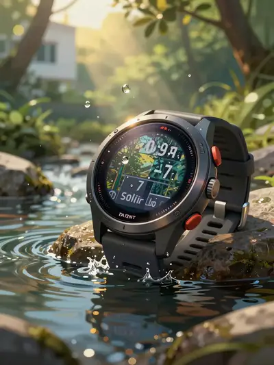Garmin Tactix watch on rock, painterly waterproof showcase