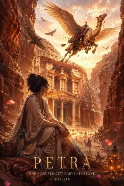 Cinematic Travel Poster with Mythical Creature