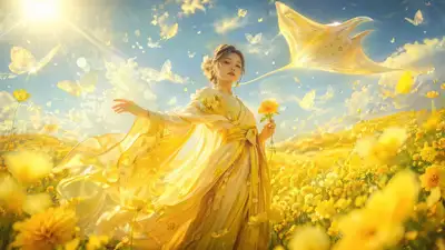 Surreal woman-in-flower-field portrait template