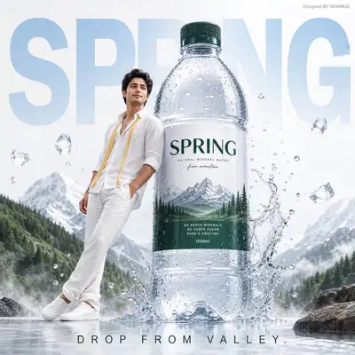 Giant mineral water bottle advertisement poster