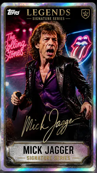 Mick Jagger energetic stage trading card design