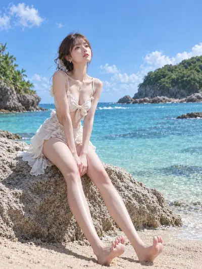 Photorealistic Seaside Portrait with White Frills