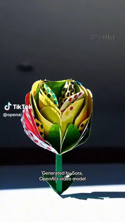Bunte Papierblume blüht im Stop-Motion-Verfahren