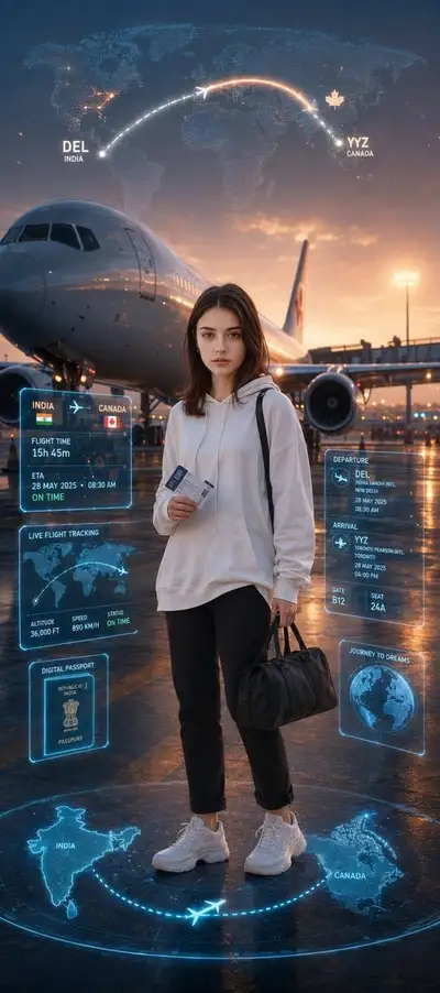 Cinematic airport travel poster with route holograms