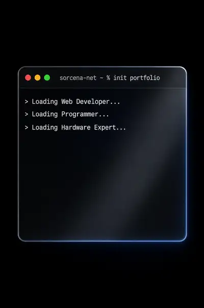 Glassmorphism macOS terminal window for a developer portfolio