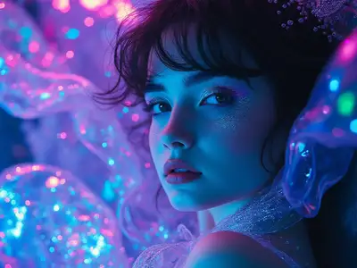 Neon Cyborg Mermaid Underwater Portrait