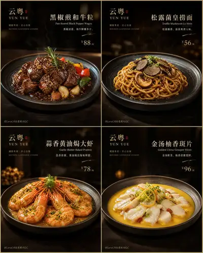VELORA TABLE 高级餐厅四道菜海报提示词